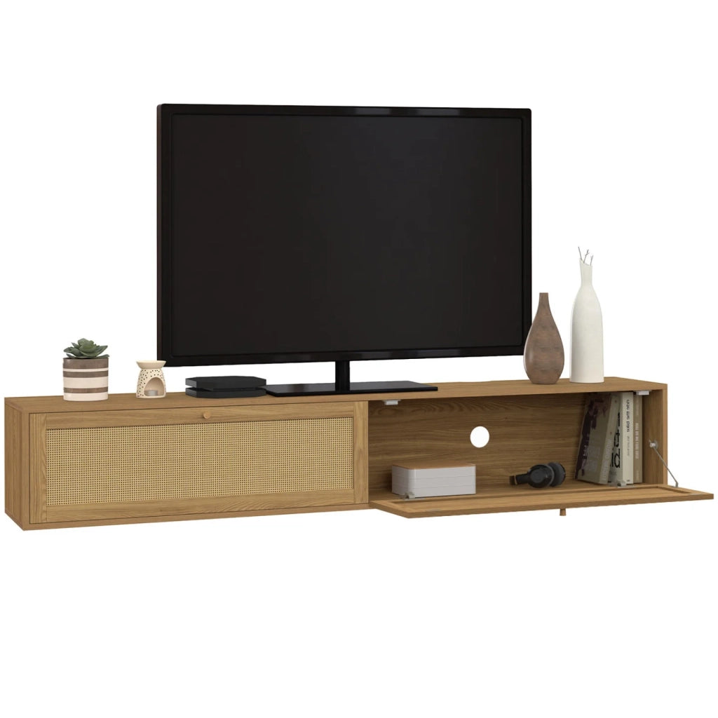 IDMarket - HANAE 180 cm mobile TV a parete 2 ante effetto canna naturale
