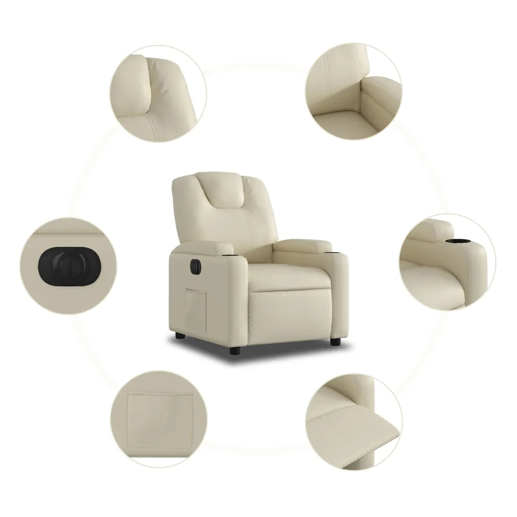 Poltrona | Sedia Relax Reclinabile Elettrica Crema in Similpelle