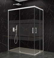 Box doccia angolare BASIC apertura al vertice 120x90 cm (115-120/85-90) bianco opaco vetro satinato