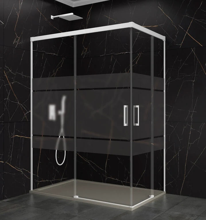 Box doccia angolare BASIC apertura al vertice 120x90 cm (115-120/85-90) bianco opaco vetro satinato