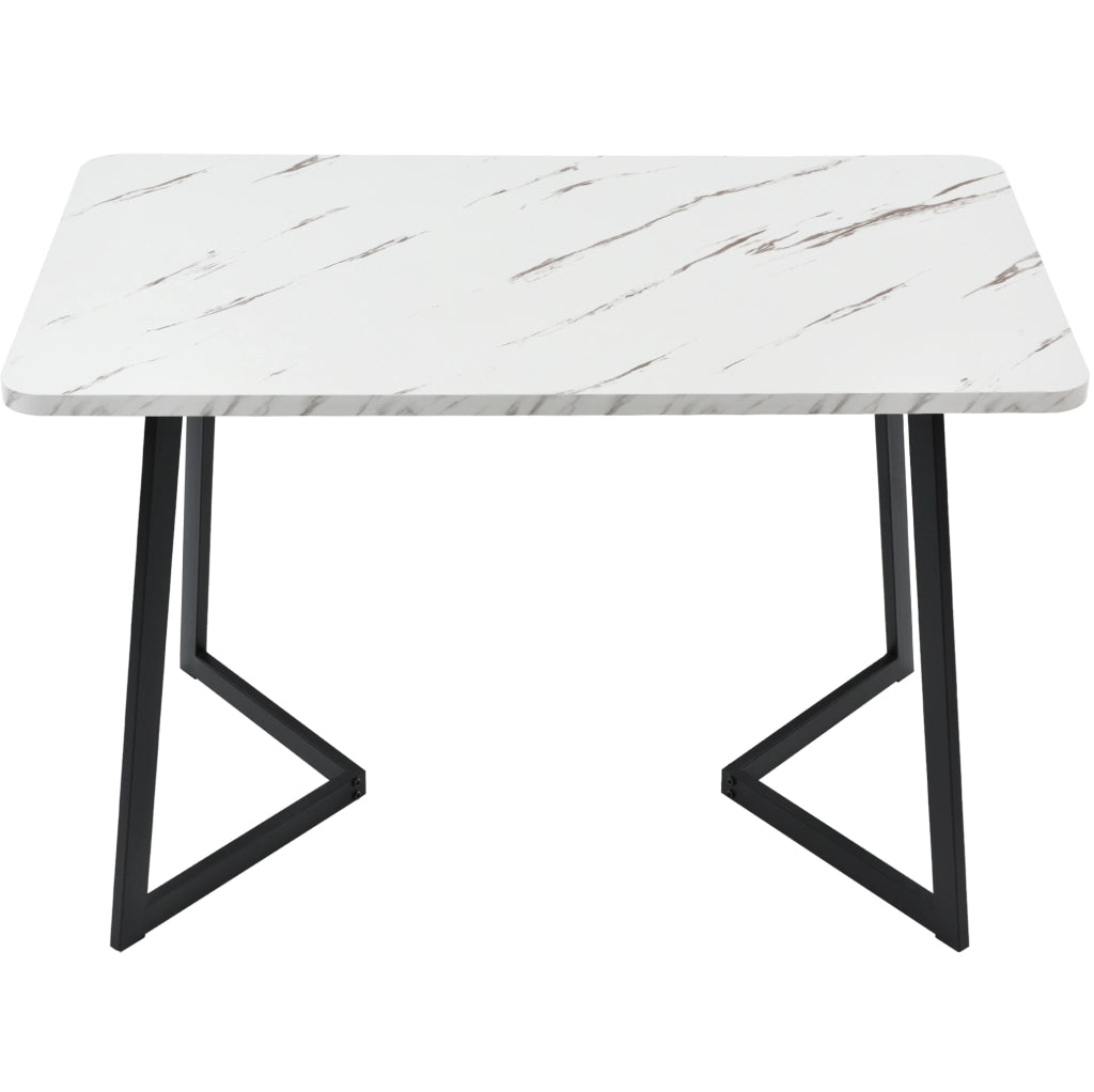 Tavolo da pranzo rettangolare 117x68 cm con piano effetto marmo e gambe in ferro nero