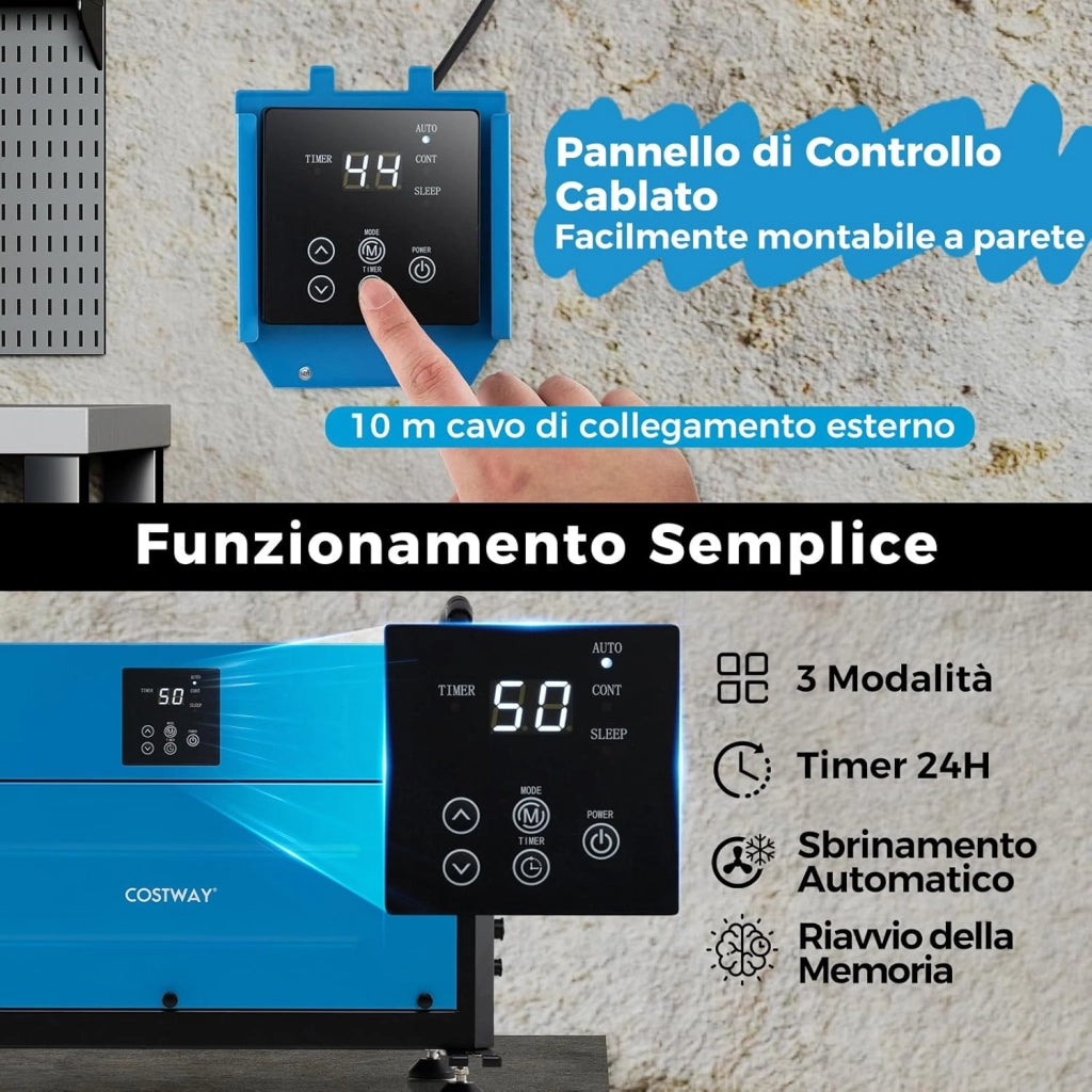 58,5/73,5 L Deumidificatore Commerciale, Deumidificatore Industriale con 3 Modalità e Timer 24H, Sbrinamento Automatico per Cantina Magazzino (73,5 L/giorno Blu)