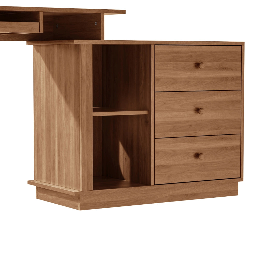 Scrivania estraibile in MDF noce con 3 cassetti e ripiani