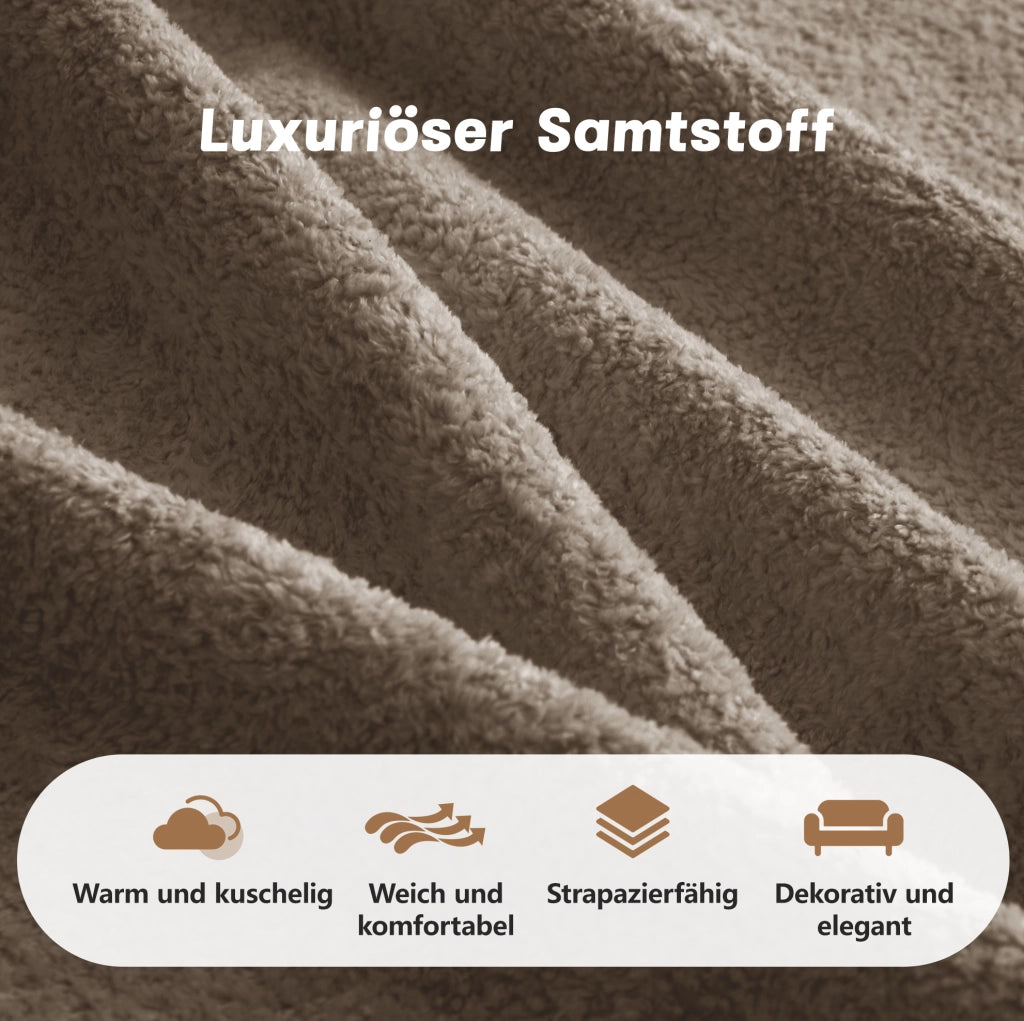 Divano modulare in velluto marrone con pouf