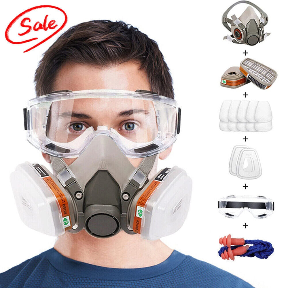 Set Maschera Respiratoria 17 in 1 con Occhiali e Filtri 6001 per Verniciatura e Levigatura Semimaschera Riutilizzabile Regolabile