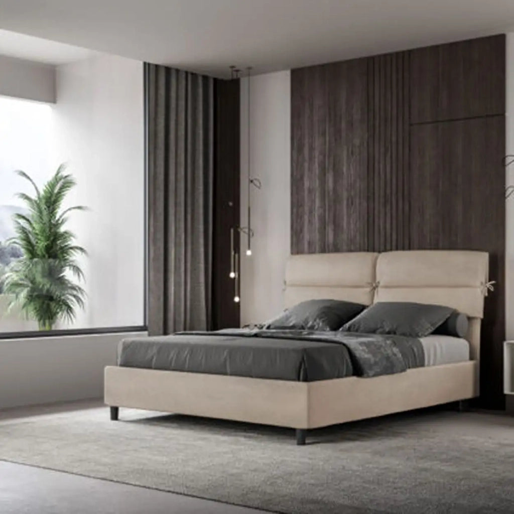Letto matrimoniale contenitore imbottito 160x210 microfibra sabbia Nandy