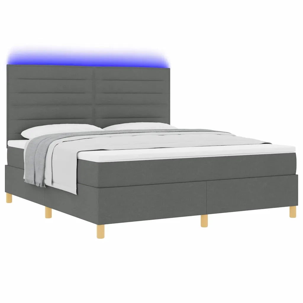 Letto a Sorgente LED Grigio scuro 180 x 200 cm Tessuto