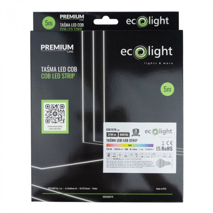 Striscia LED COB digitale 24V 21W/m 720/m RGB 5m IP20