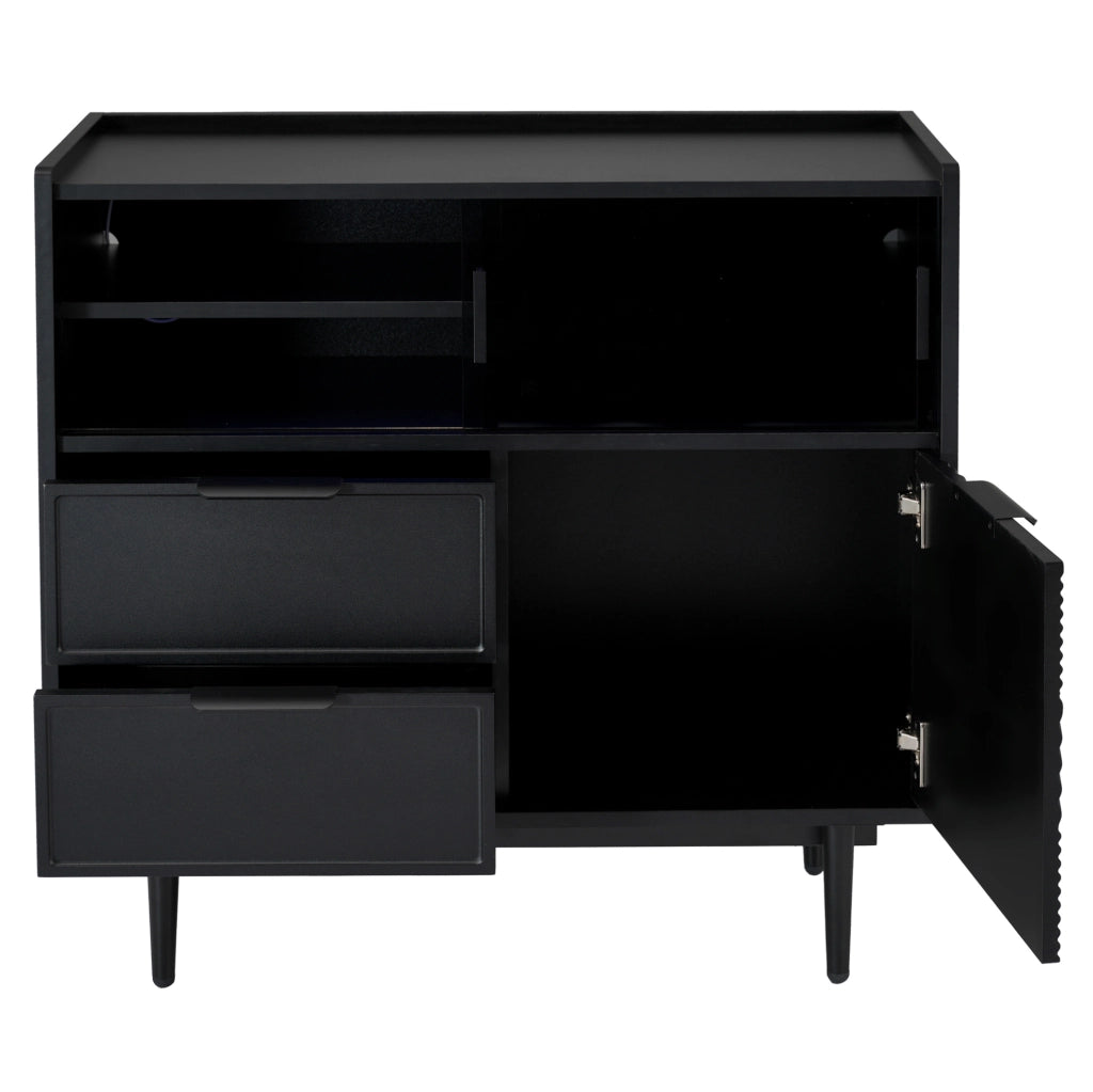 Mobile contenitore in MDF nero con LED e ante in vetro