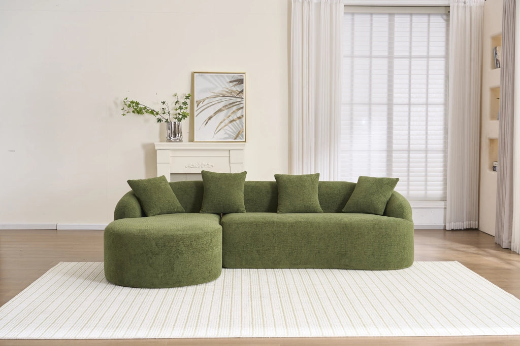 Divano modulare curvo 3 posti in chenille verde con elementi indipendenti