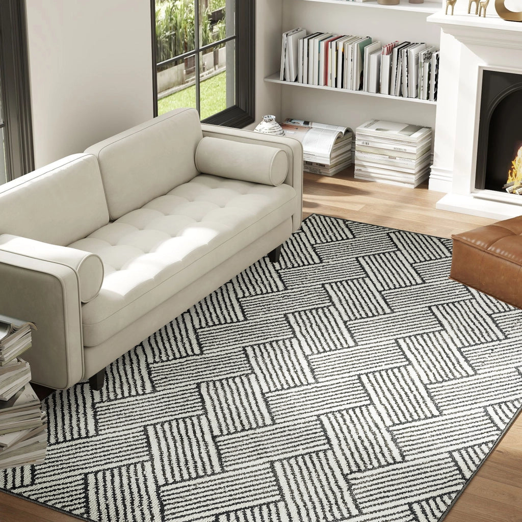 Tappeto per Salotto 200 x 140 cm a Pelo Corto Lavabile Grigio Moderno Geometrico per Camera da Letto e Soggiorno