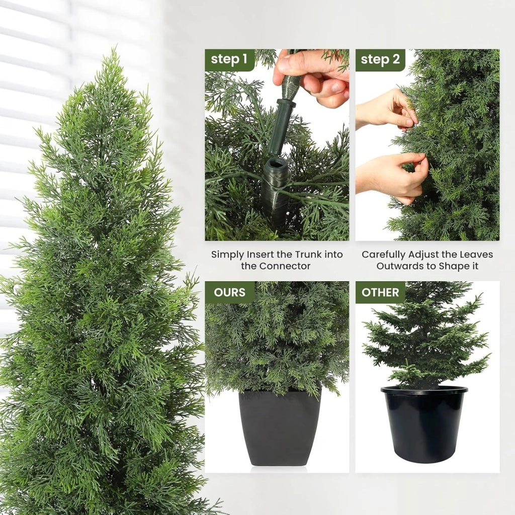 Set 2 Piante di Cedro Artificiale 90 cm Finto Conifera con Protezione UV e Vaso