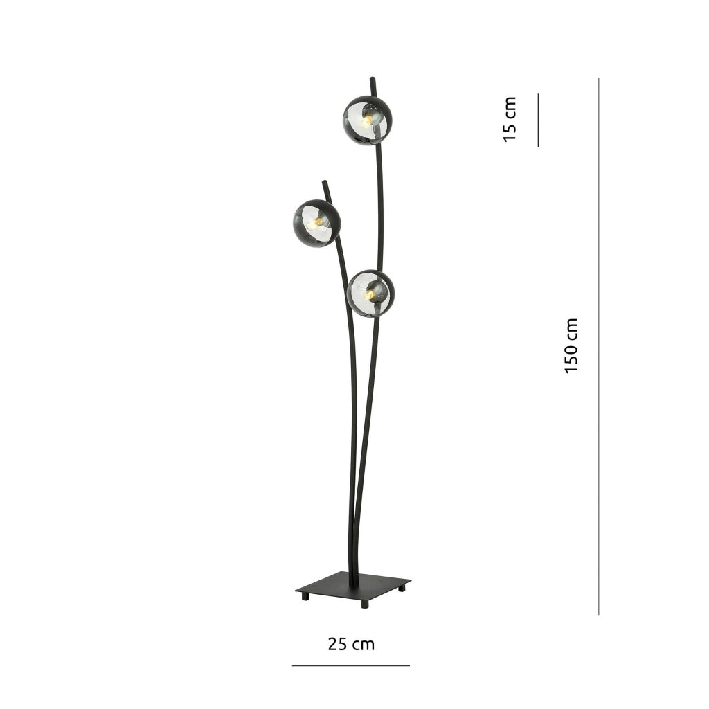 Lampada da terra Emibig Hunter 3 luci E14 nera vetro