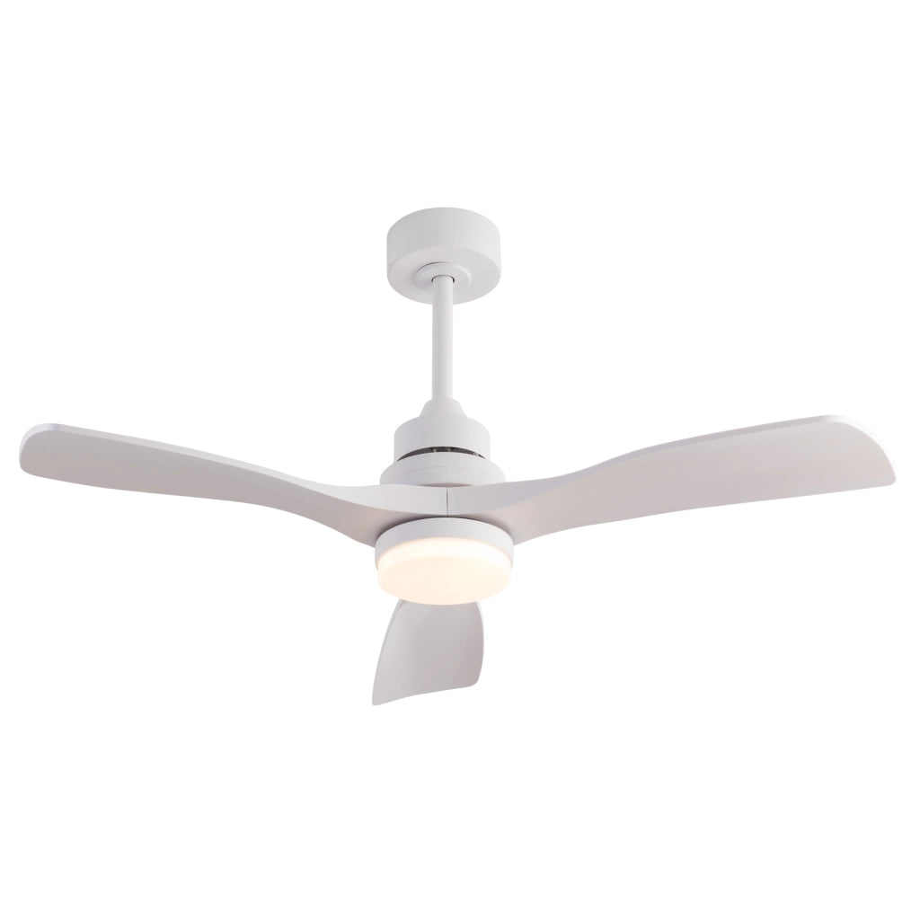 Ventilatore da soffitto bianco 42 pollici con luce LED 20 W; 3 pale ABS; motore DC reversibile e telecomando