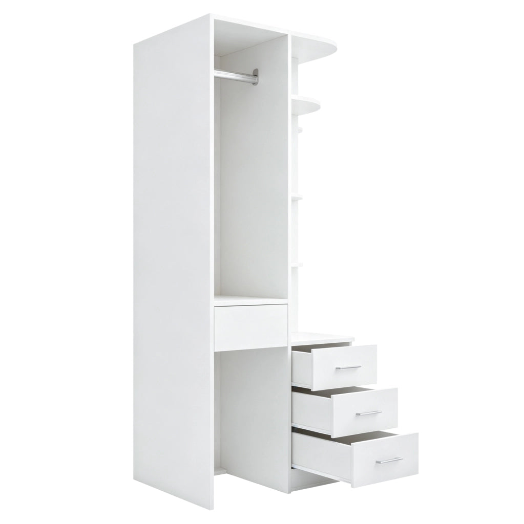Armadio bianco 70x55x175 cm con ripiani multipiano e appendiabiti ampio