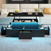 Tavolino da caff¨¨ 100x50 cm elevabile con LED, 4 cassetti e USB in MDF nero
