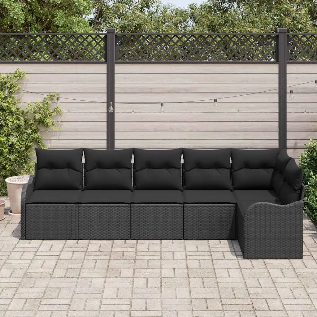 Set Divano da Giardino con archiviazione 6 pcs Nero polyrattan