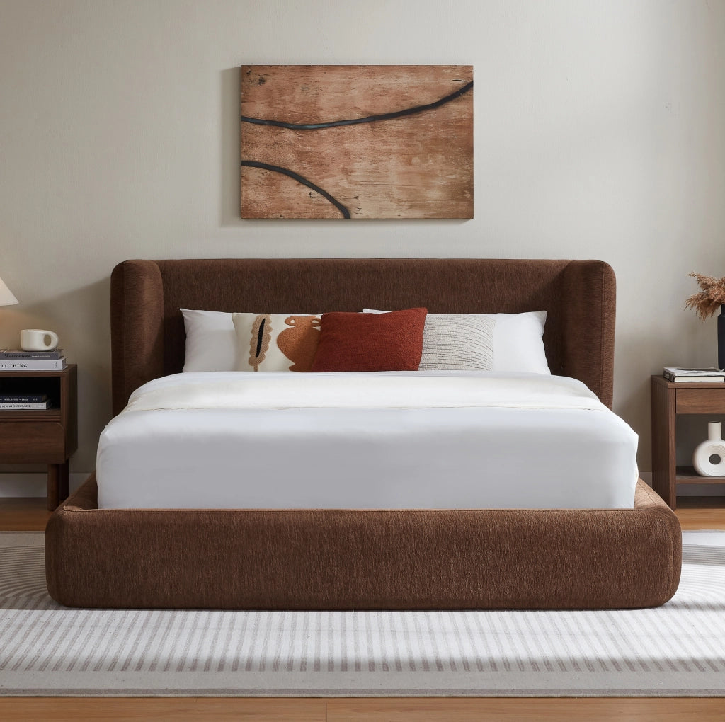 Letto Matrimoniale 160 x 200 cm con Testiera Imbottita e Telaio in Acciaio Marrone - Materasso non Incluso
