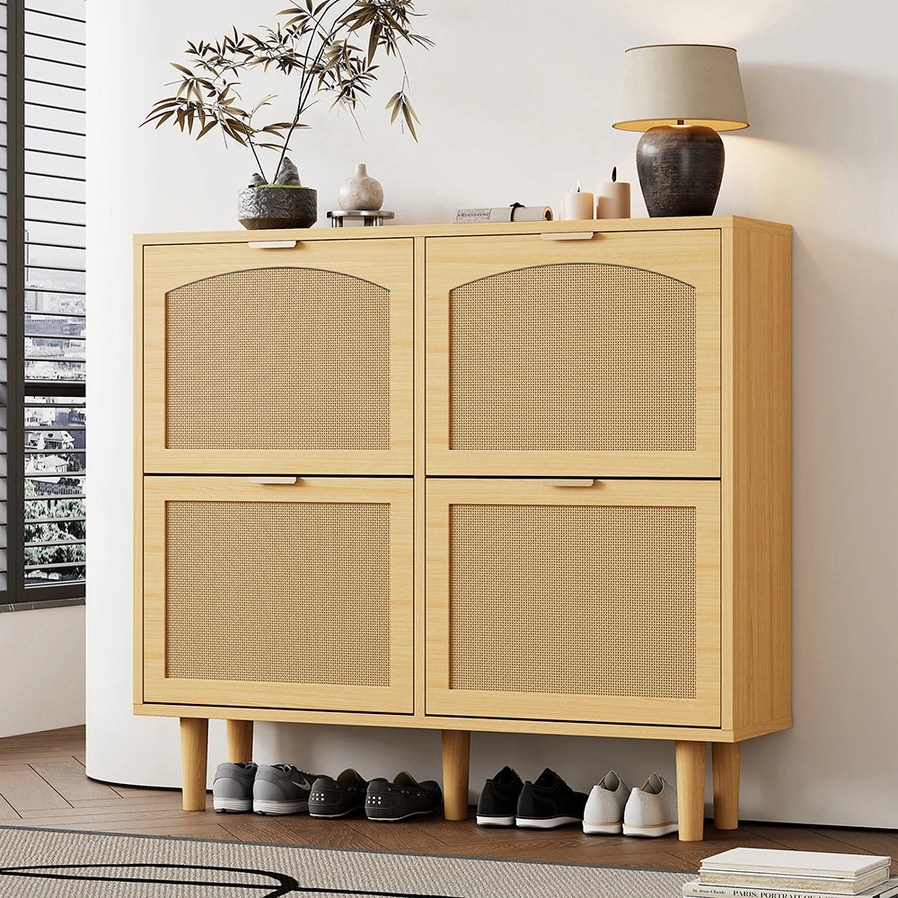 Scarpaio in rattan con 4 cassetti - Xylo - 100x25x90 cm - Stile rustico per corridoio, camera da letto
