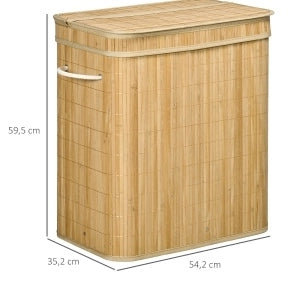 Cesto porta biancheria in bambù con coperchio, 90 litri, 2 scomparti e sacco interno rimovibile - 54,2 x 35,2 x 59,5 cm