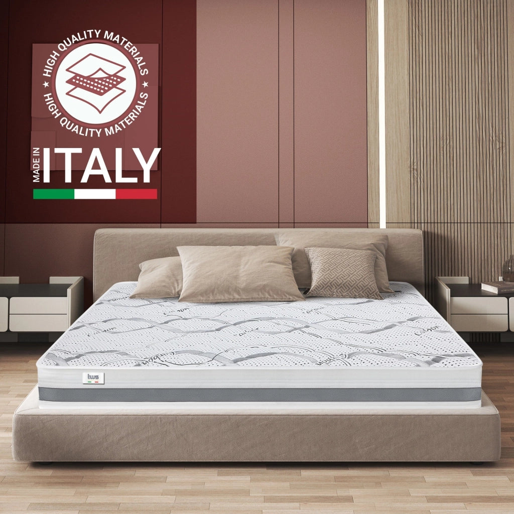 Materasso in Memory Foam Matrimoniale 150x180 Altezza 22 cm | Rigidità media/alta | Tessuto Anallergico e Traspirante | Proprieta' Ortopediche Automodellanti | Prodotto in Italia