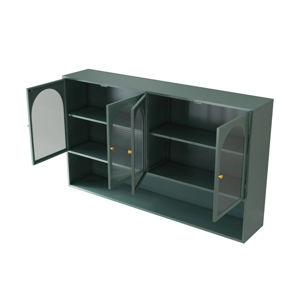 Armadio pensile 4 ante in metallo e vetro grigio 120x23x70 cm verde scuro