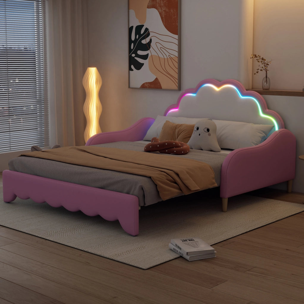 Letto sofa bed 140x200 cm con testiera LED; PU rosa