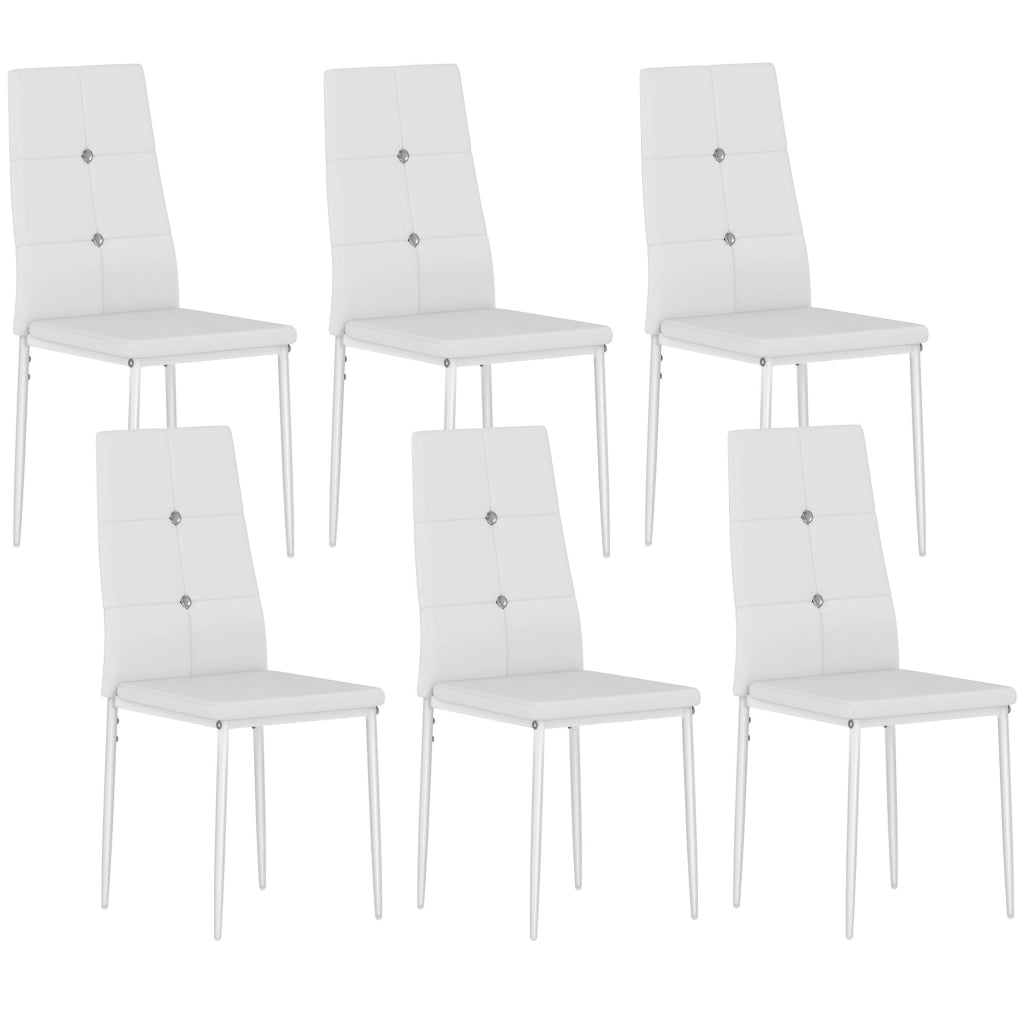 Set di 6 Sedie da Pranzo Imbottite ¨C Minimal ¨C Schienale Alto con Bottoni, Patte in Metallo, Colore Bianco
