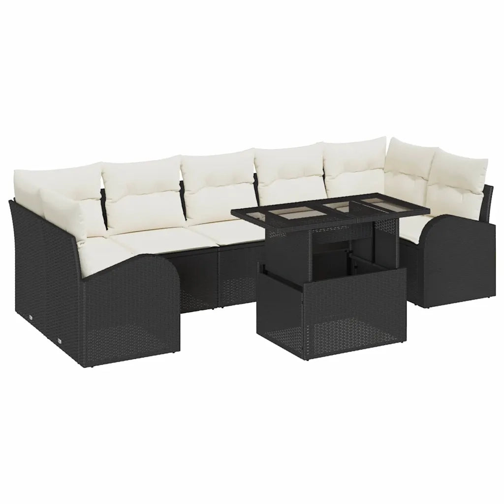 Set Divano da Giardino con cuscino 8 pcs Nero Poly Rattan