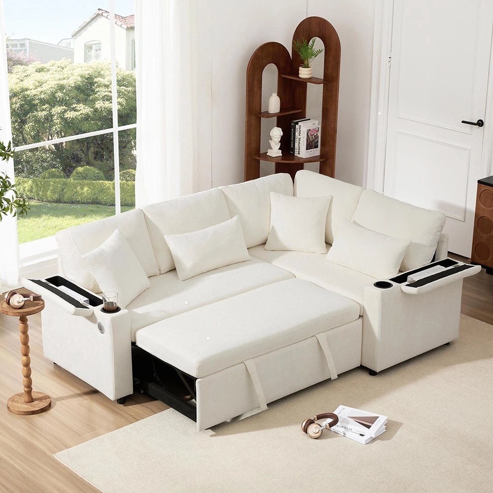 Divano angolare a L - Xylo - Con USB e ripostiglio, beige