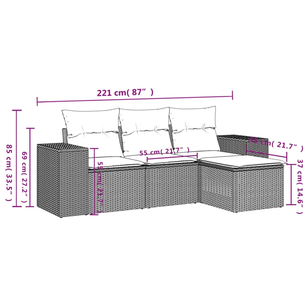 Set Divani da Giardino 4 pz | Set Salotto da Giardino con Cuscini in Polyrattan Grigio