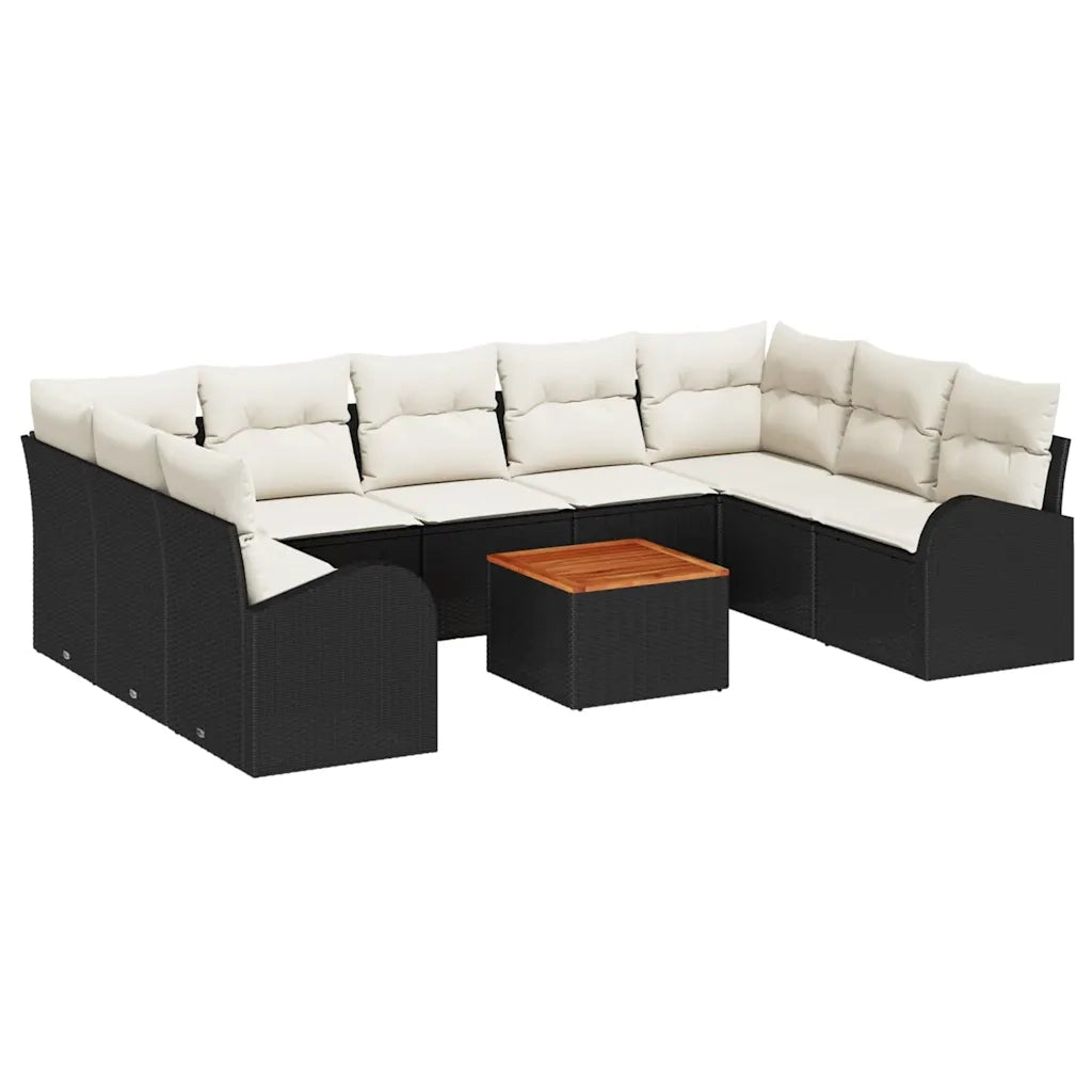 Set Divano da Giardino con cuscino 10 pcs Nero polyrattan