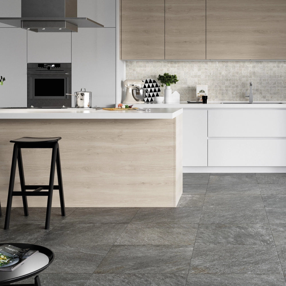 Piastrella gres porcellanato rettificata quarz antracite r10 30x60 cm *** misura 27 m2, confezione 1