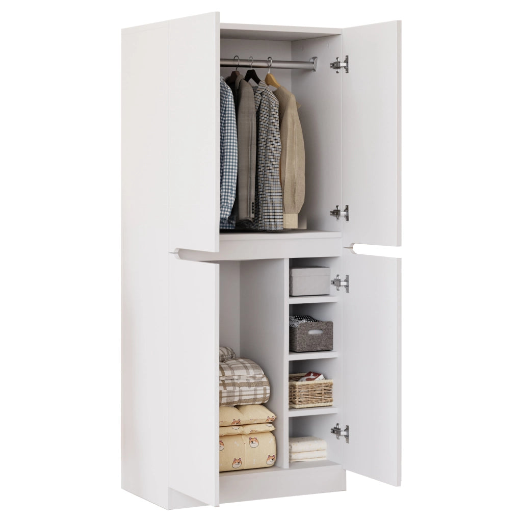 Armadio Bianco 70x40x170 cm con Doppi Ante, Ripiani e Staufach Laterale