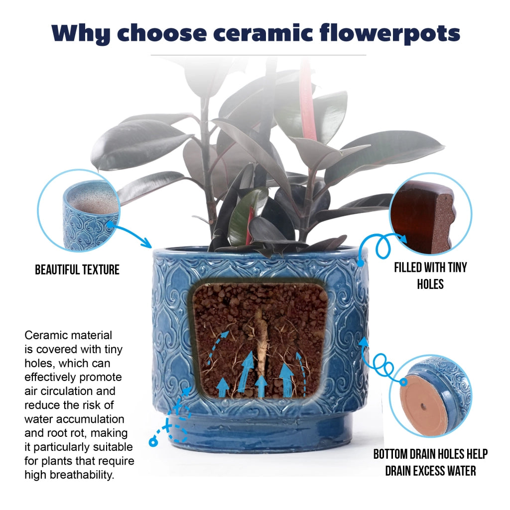 Vaso da giardino ¨C Minimal ¨C blu in ceramica ?38 cm resistente al gelo foro di drenaggio