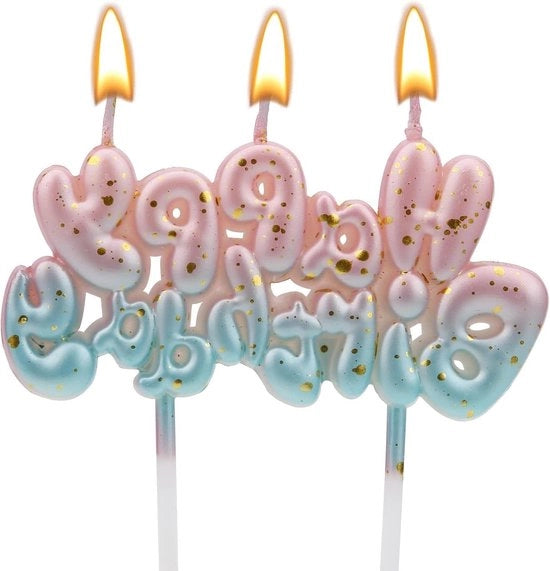 Candela Nummer Letter in Gradiente Rosa e Blu per Feste e Celebrazioni
