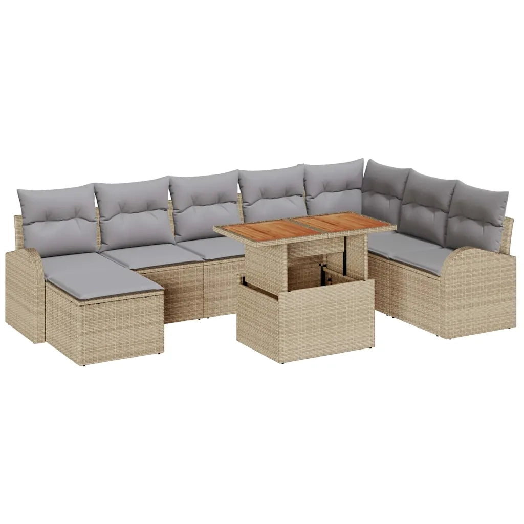 Set Divano da Giardino con cuscino 9 pcs beige e grigio chiaro