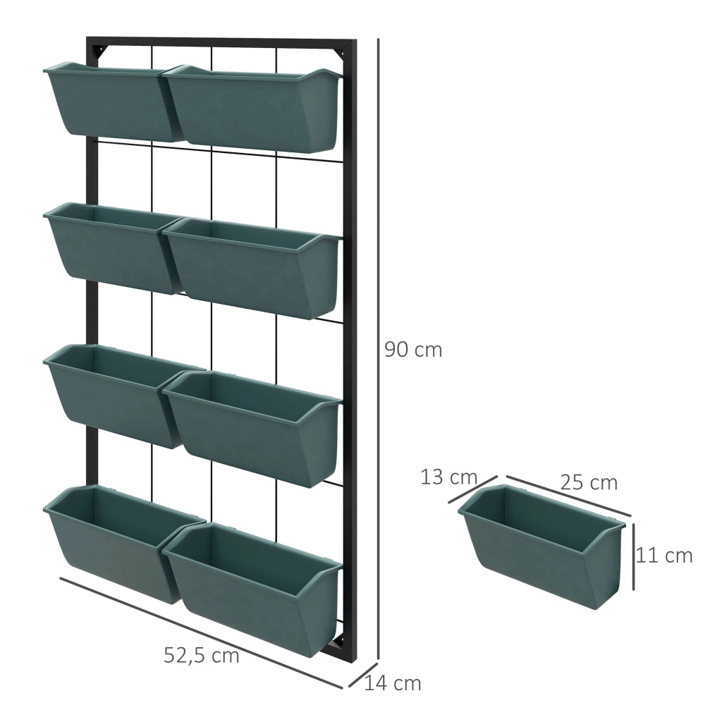 Fioriera da parete a quattro livelli con 8 vasi e fori di drenaggio per balcone terrazza e giardino 52.5 × 14 × 90 cm
