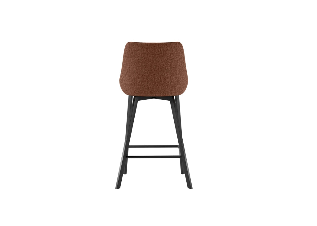 Sgabello da cucina Fox con seduta imbottita in tessuto ruggine e struttura in metallo nero, design moderno ed elegante - Fox