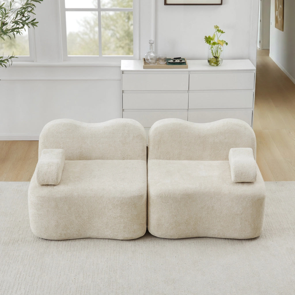 Divano modulare 2 posti senza telaio con cuscini profondi e rivestimento in velluto beige, senza montaggio