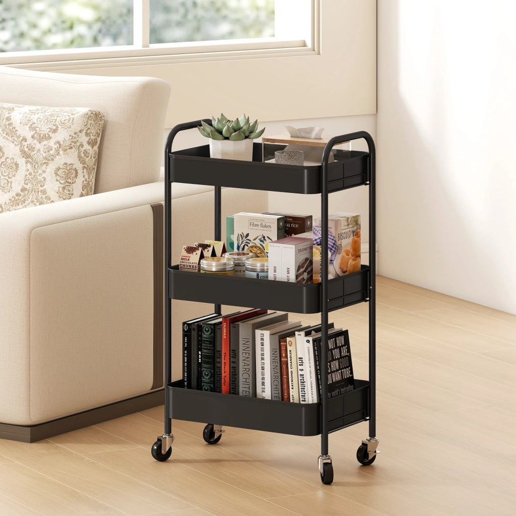 Carrello Cucina 3 Ripiani con Ruote ¨C Xylo ¨C 45x30,6x79 cm Nero