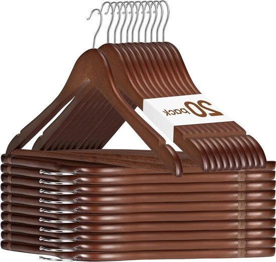 Pacco di 20 Hangers in Legno di Noce Premium - Spazi di Protezione Antiscivolo - 45cm