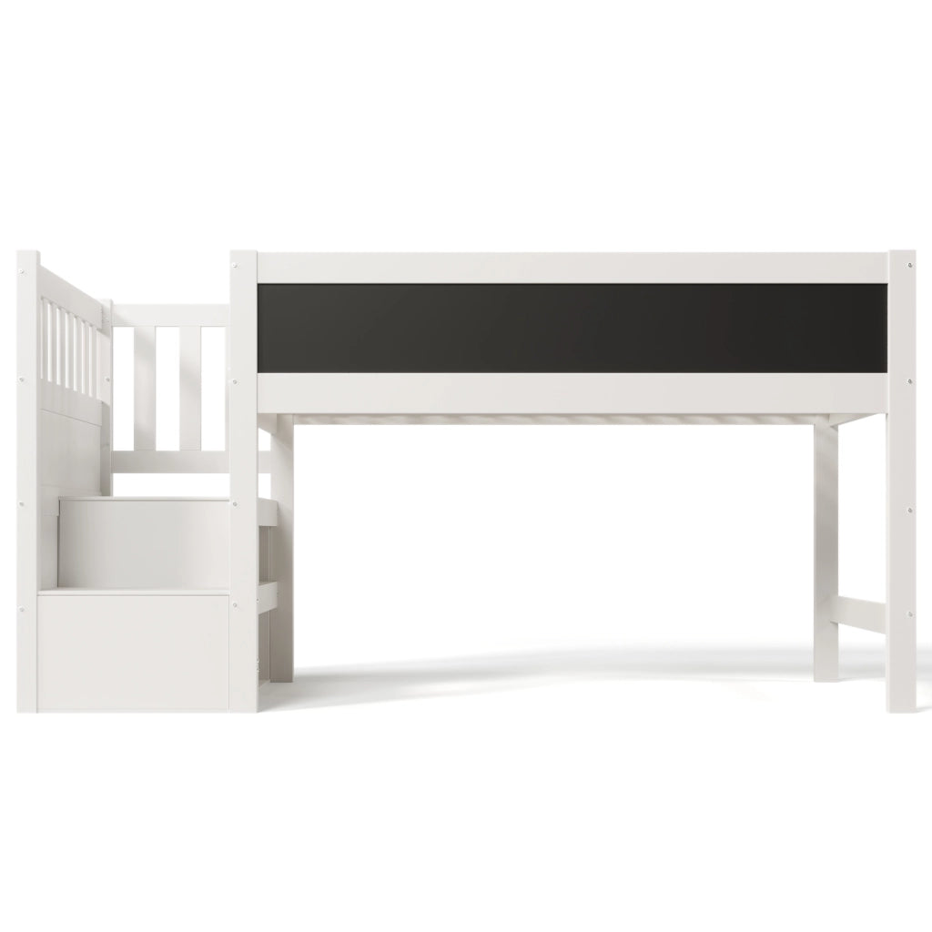 Letto rialzato per bambini bianco con lavagna 90 x 200 cm