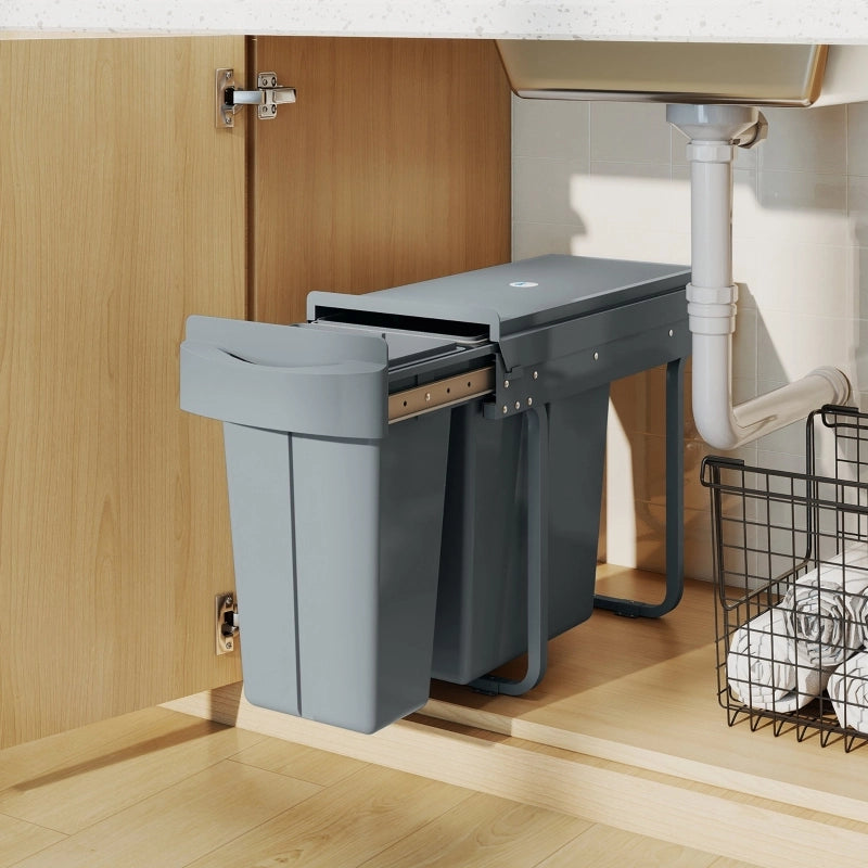 Pattumiera estraibile da incasso 30 l con 2 secchi 20 l e 10 l telaio in metallo grigia 52 × 26 × 40.8 cm