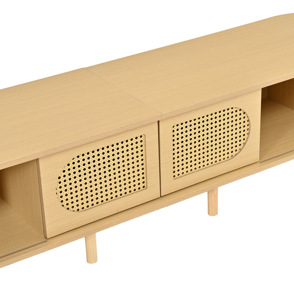 Mobile TV 180x40x40 cm con ante stile rattan e serrandine; colore naturale HOMVRA