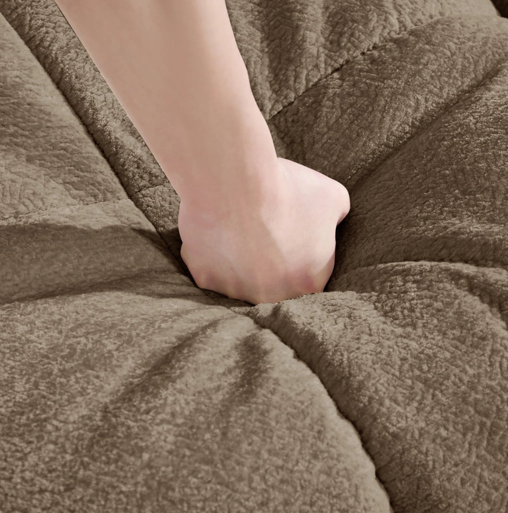 Divano angolare modulare a 2 posti in chenille marrone con pouf mobile, 190x149x90 cm