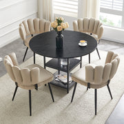 Set tavolo rotondo 107 cm nero con 4 sedie marrone chiaro; MDF e metallo - 2 ripiani