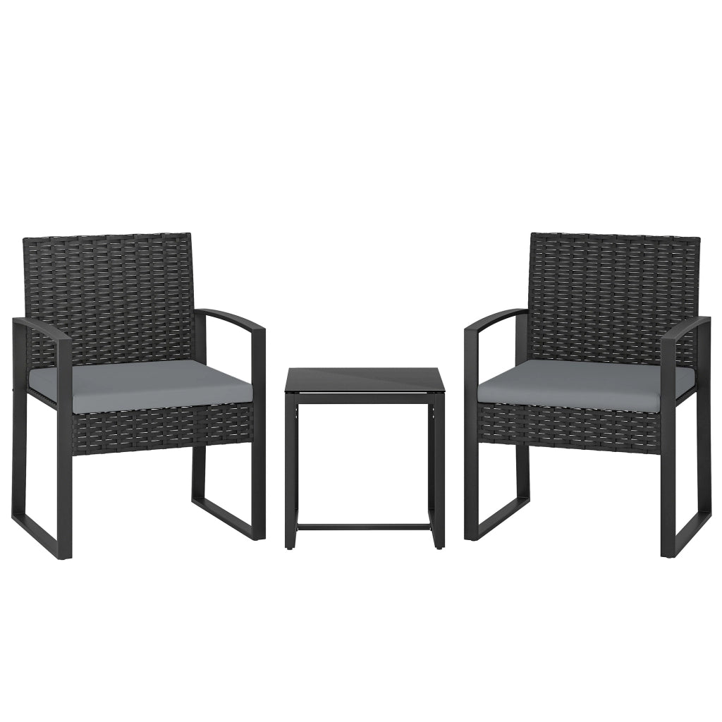 Set Salotto Giardino Polyrattan ¨C Xylo ¨C 2 Sedie con Cuscini + Tavolino Piano Vetro Grigio