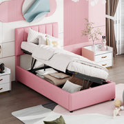 Letto imbottito singolo rosa 90x200 cm con contenitore idraulico