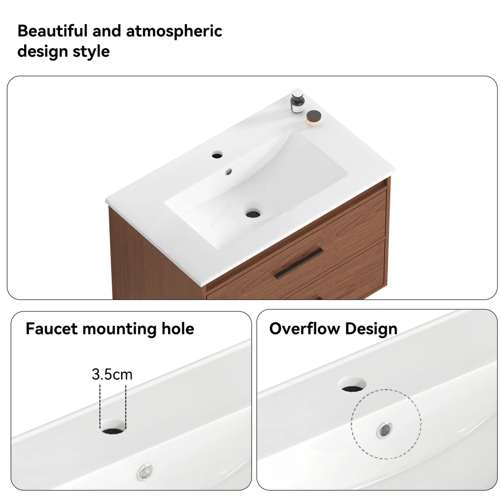 Mobile bagno ULEVR 75 cm con 2 cassetti, MDF marrone rossiccio